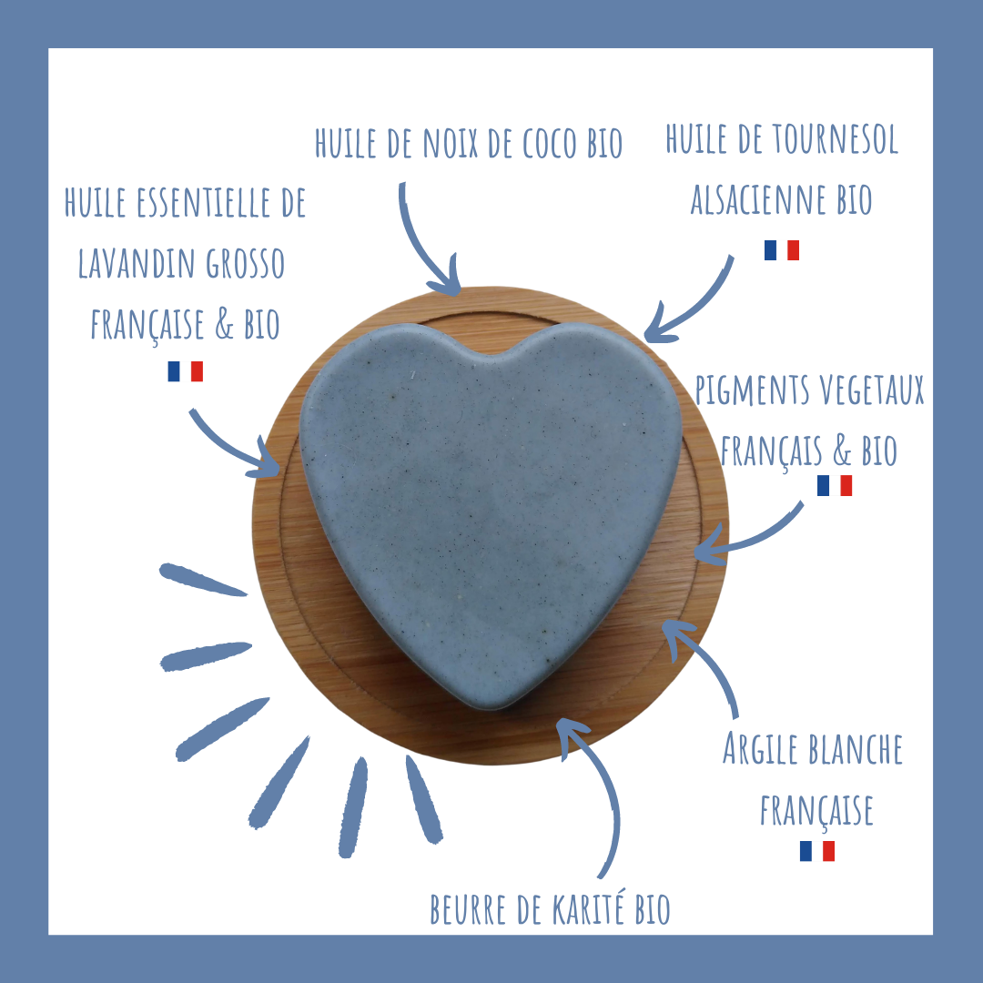 savon solide coeur "Frenchy" argile blanche lavandin