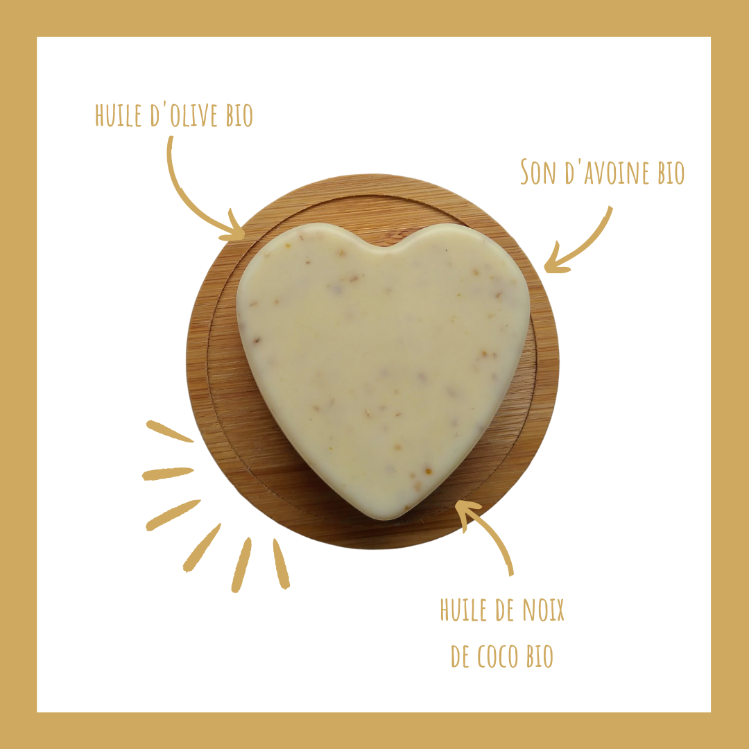 savon solide coeur SHMOOTZ Alsace artisanal Oat sweet Oat huile d'olive noix de coco son d'avoine surgras naturel composition