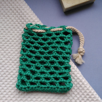 filet sauve-savon solide vert émeraude crochet coton France artisanal